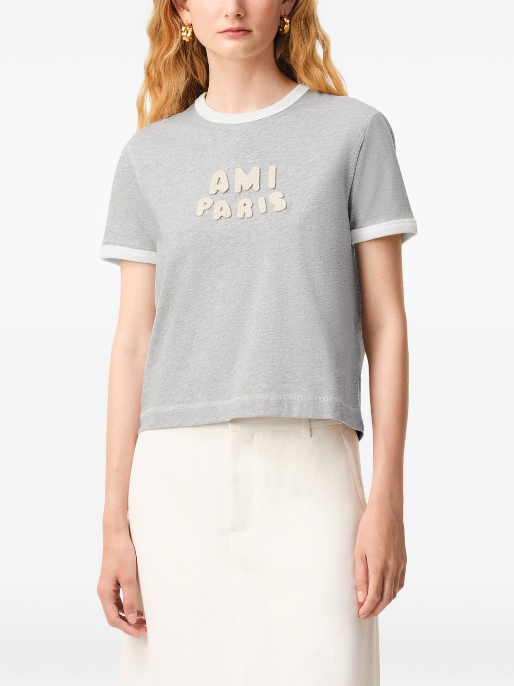 T-shirt con logo in grigio Ami paris - uomo 