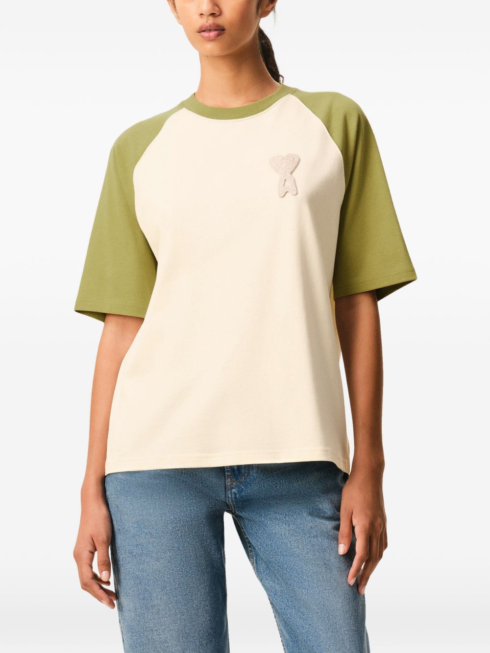 T-shirt Ami de Coeur con applicazione in bianco e verde Ami paris - uomo 