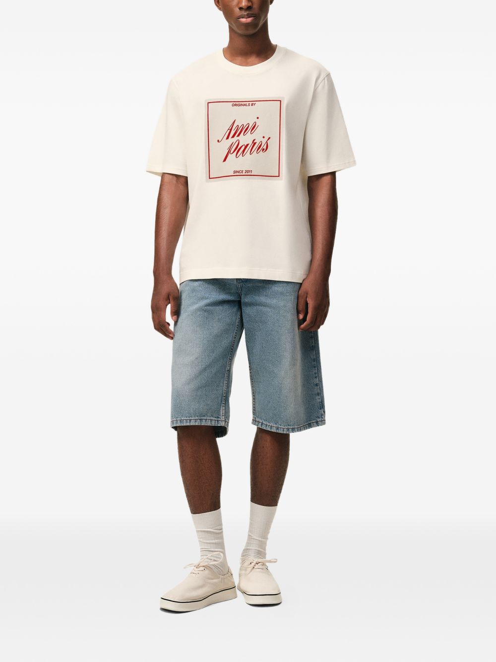 T-shirt con stampa a cuore heritage in bianco Ami paris - uomo 