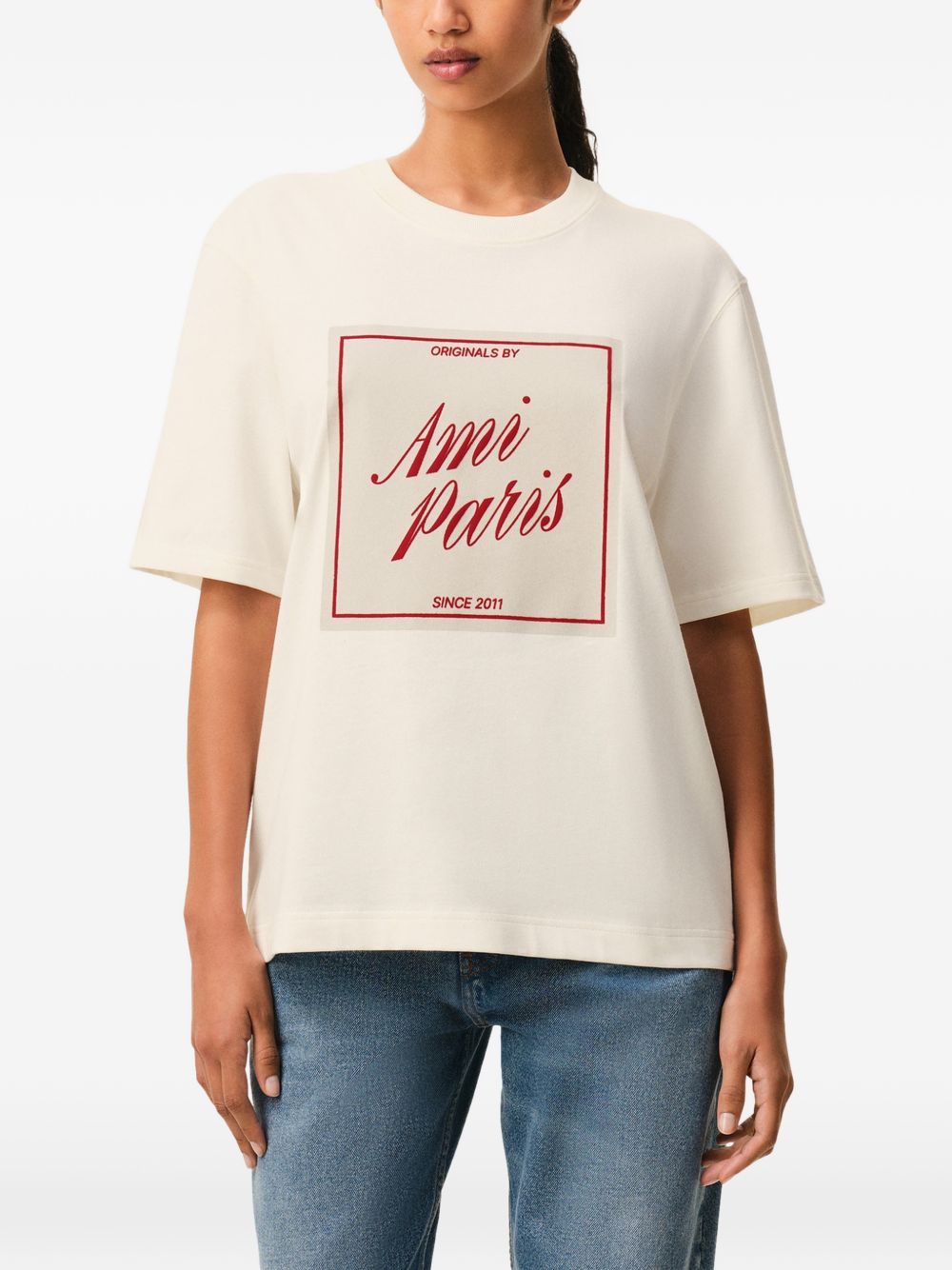 T-shirt con stampa a cuore heritage in bianco Ami paris - uomo 