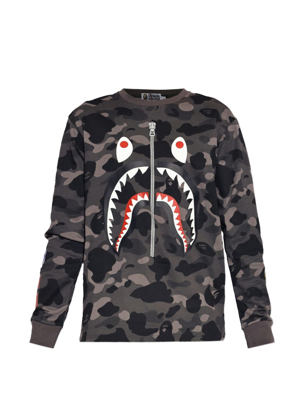 T-shirt con stampa mimetica e dettagli squalo in nero A bathing ape - uomo 