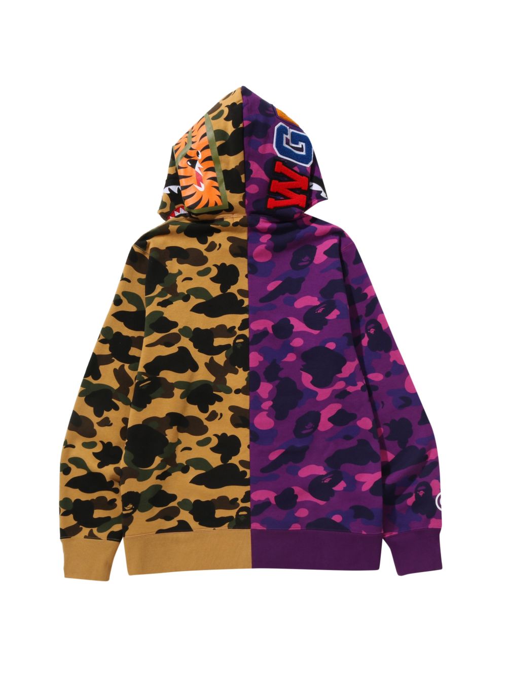 Felpa con zip intera e motivo mimetico con squalo in viola A bathing ape - uomo 