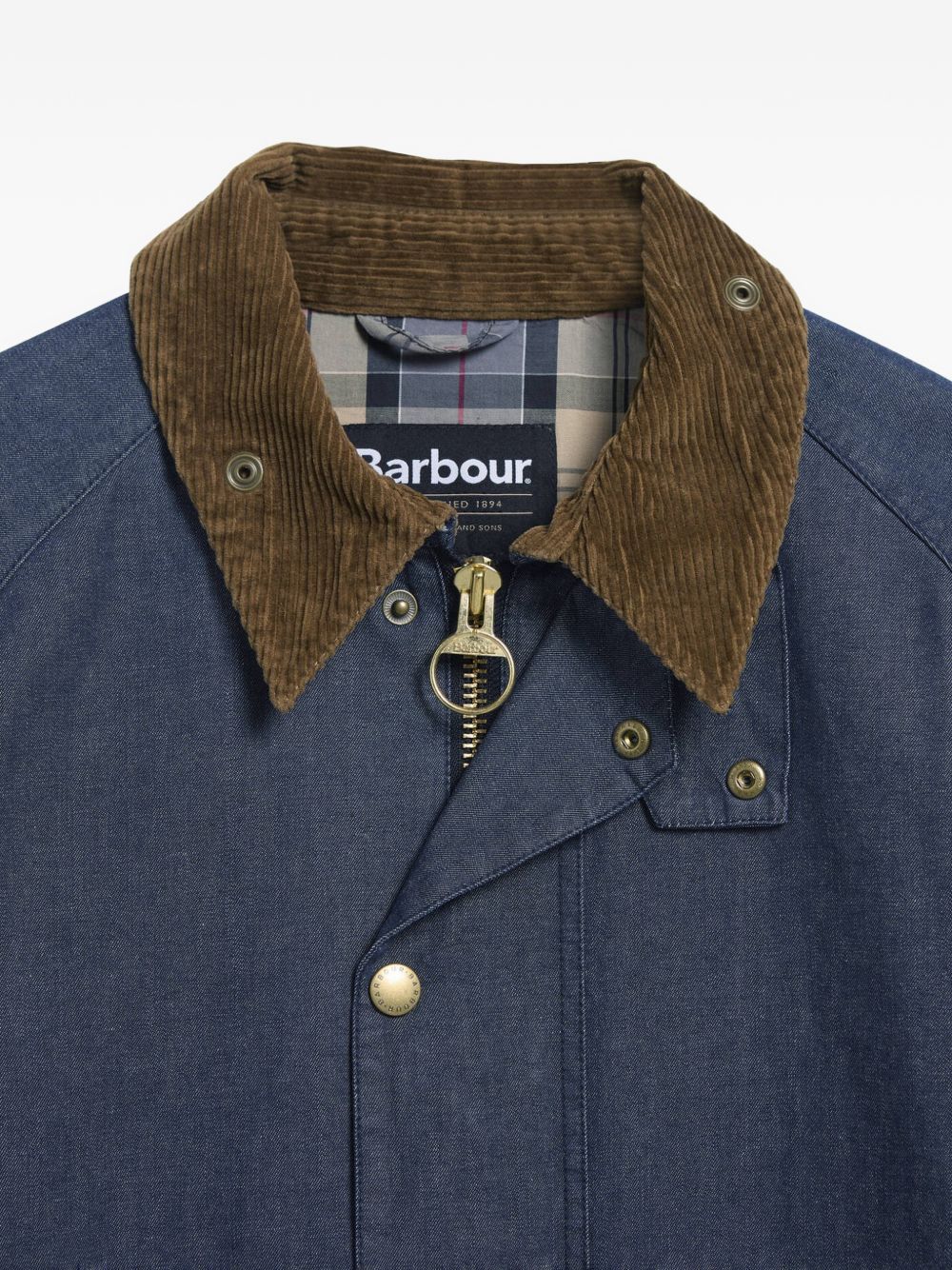 Giacca denim con colletto a coste in blu e marrone Barbour - uomo 