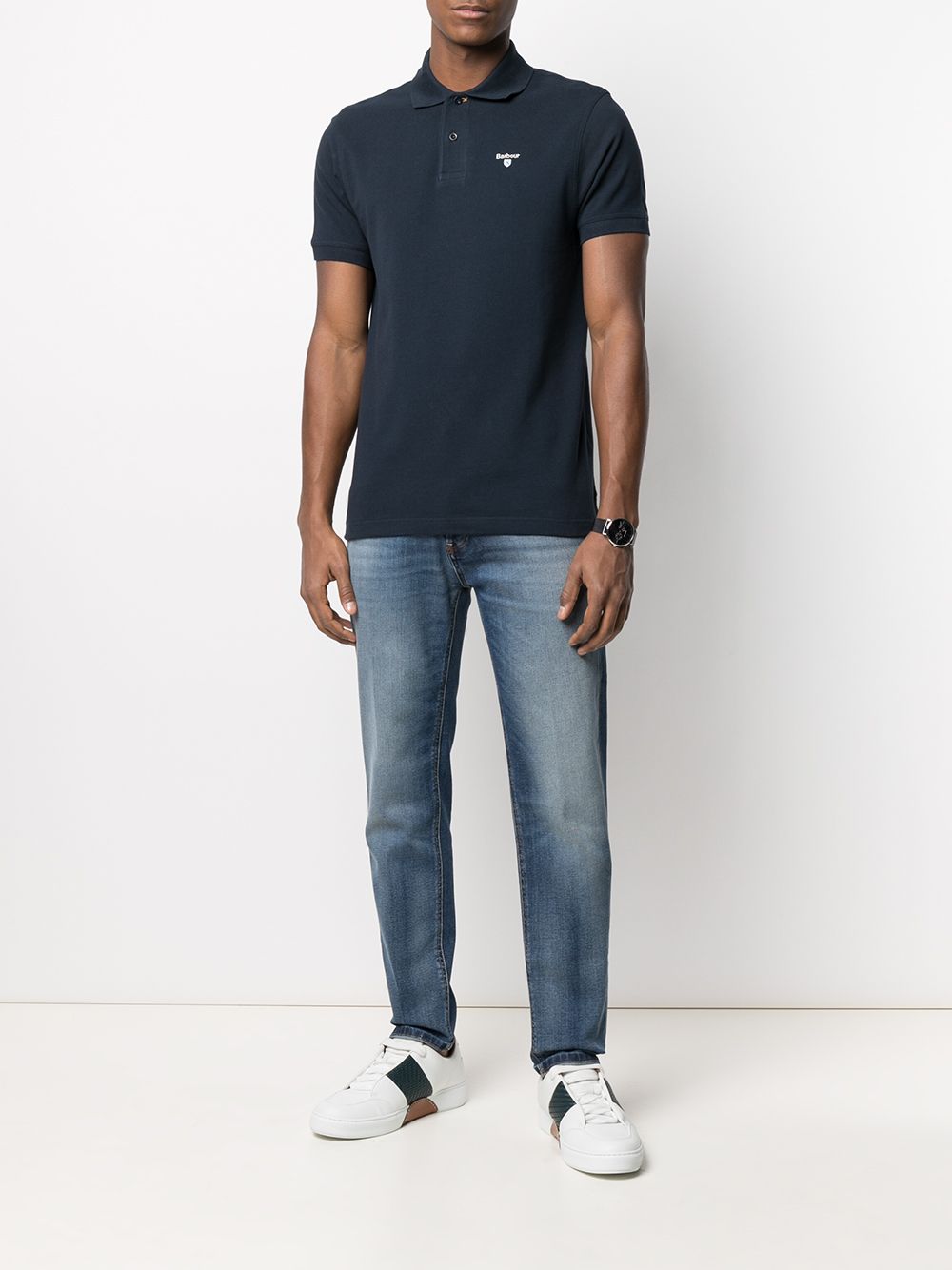 Polo con logo in blu - BARBOUR uomo 