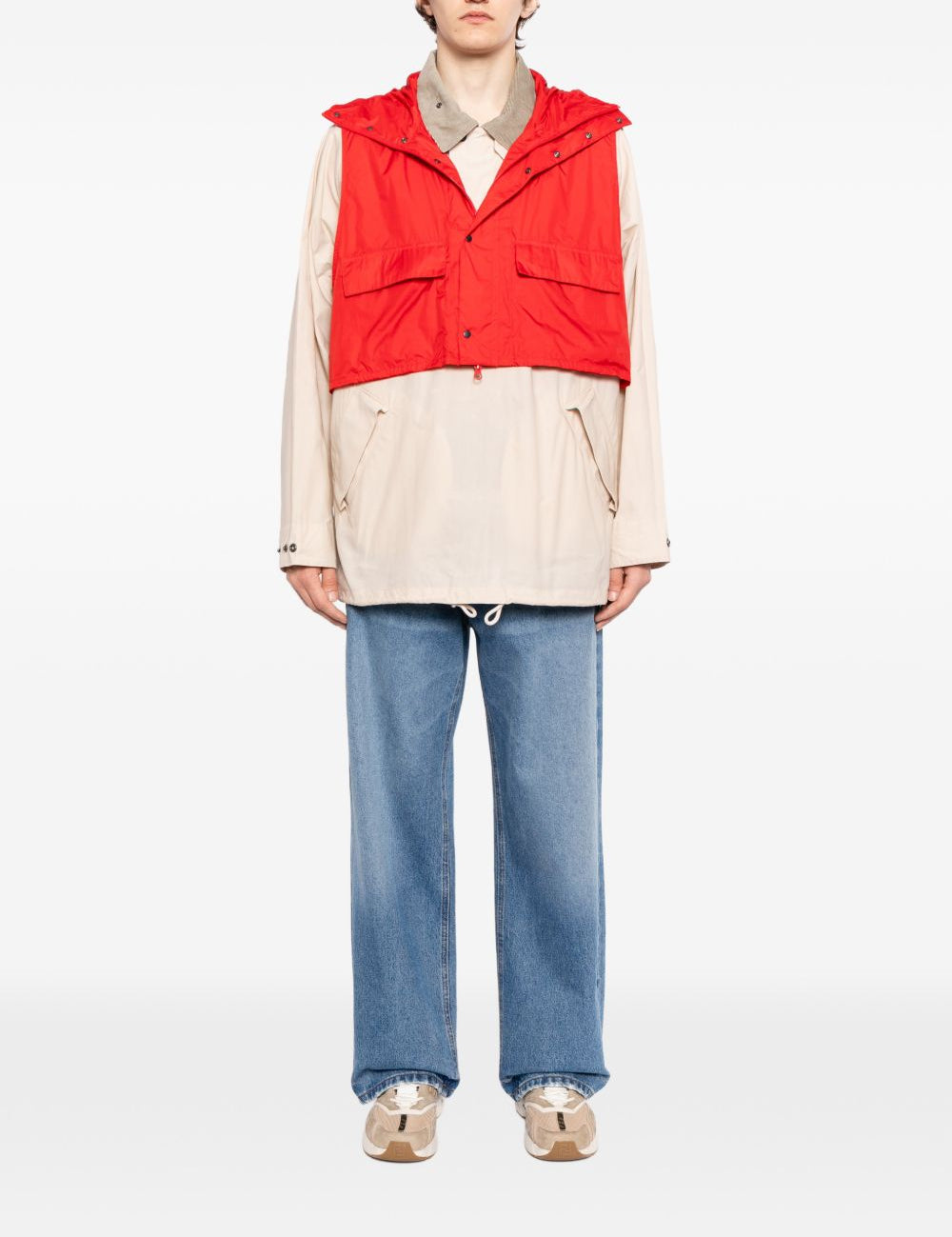Giacca smock con cappuccio in bianco e rosso Barbour x kaptain sunshine - uomo 