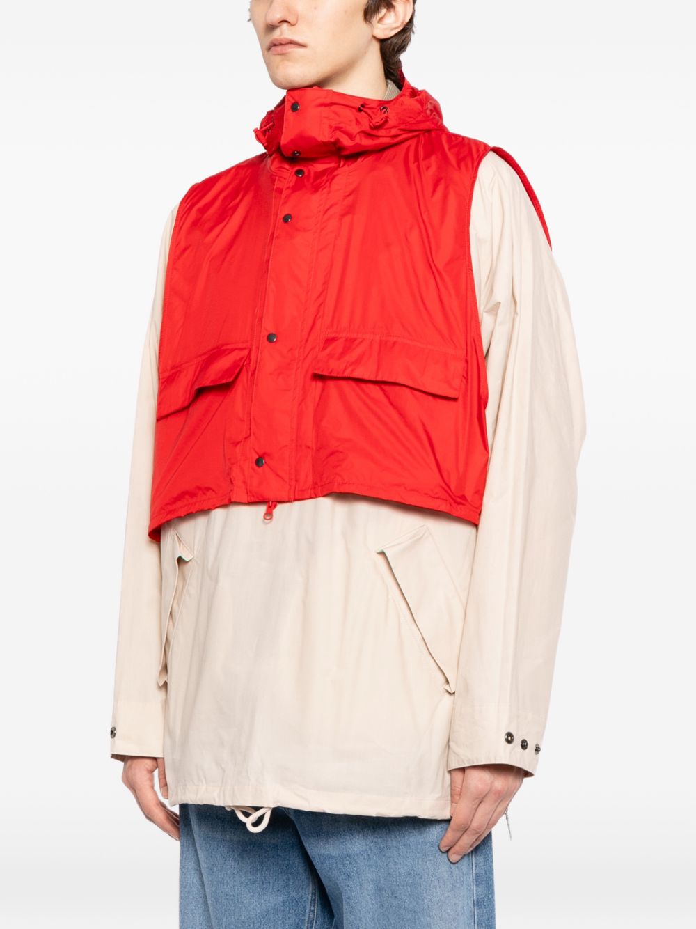 Giacca smock con cappuccio in bianco e rosso Barbour x kaptain sunshine - uomo 