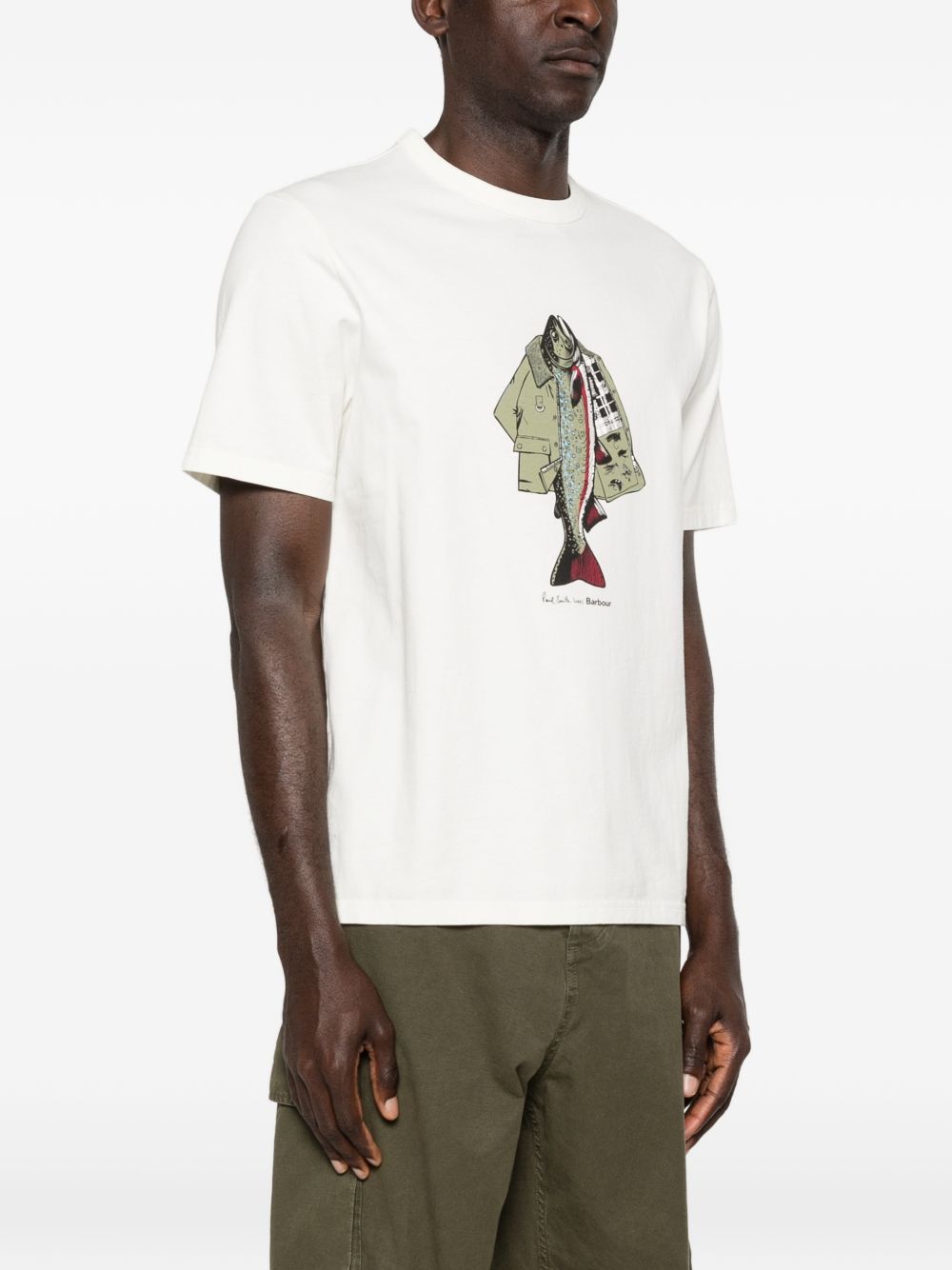 T-shirt con stampa grafica in bianco Barbour x paul smith - uomo 