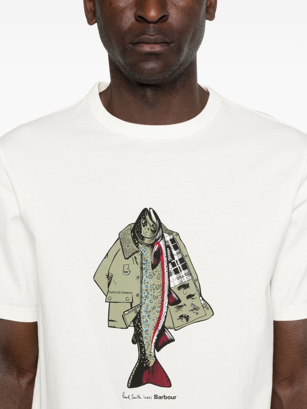 T-shirt con stampa grafica in bianco Barbour x paul smith - uomo 