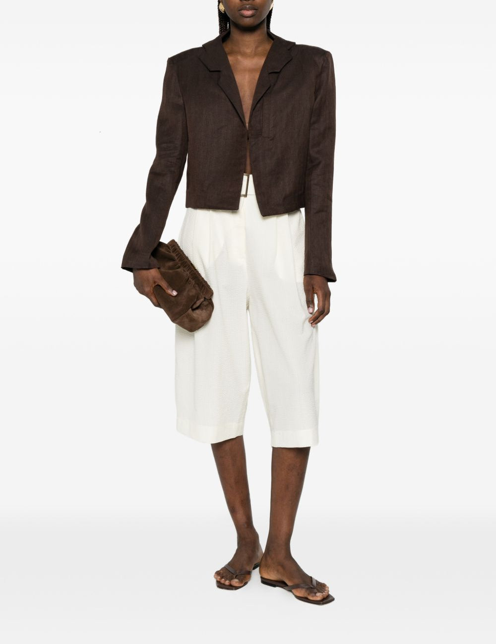 Blazer crop in lino in marrone Batakovic - donna 