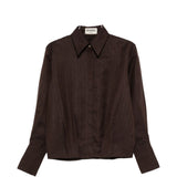 Camicia in lino con scollo a v in marrone Batakovic - donna 