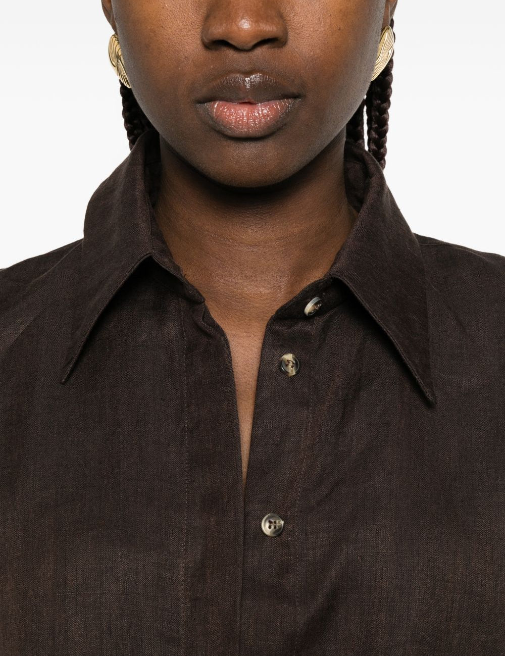 Camicia in lino con scollo a v in marrone Batakovic - donna 