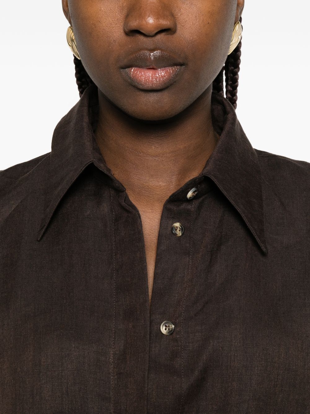 Camicia in lino con scollo a v in marrone Batakovic - donna 