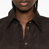 Camicia in lino con scollo a v in marrone Batakovic - donna 