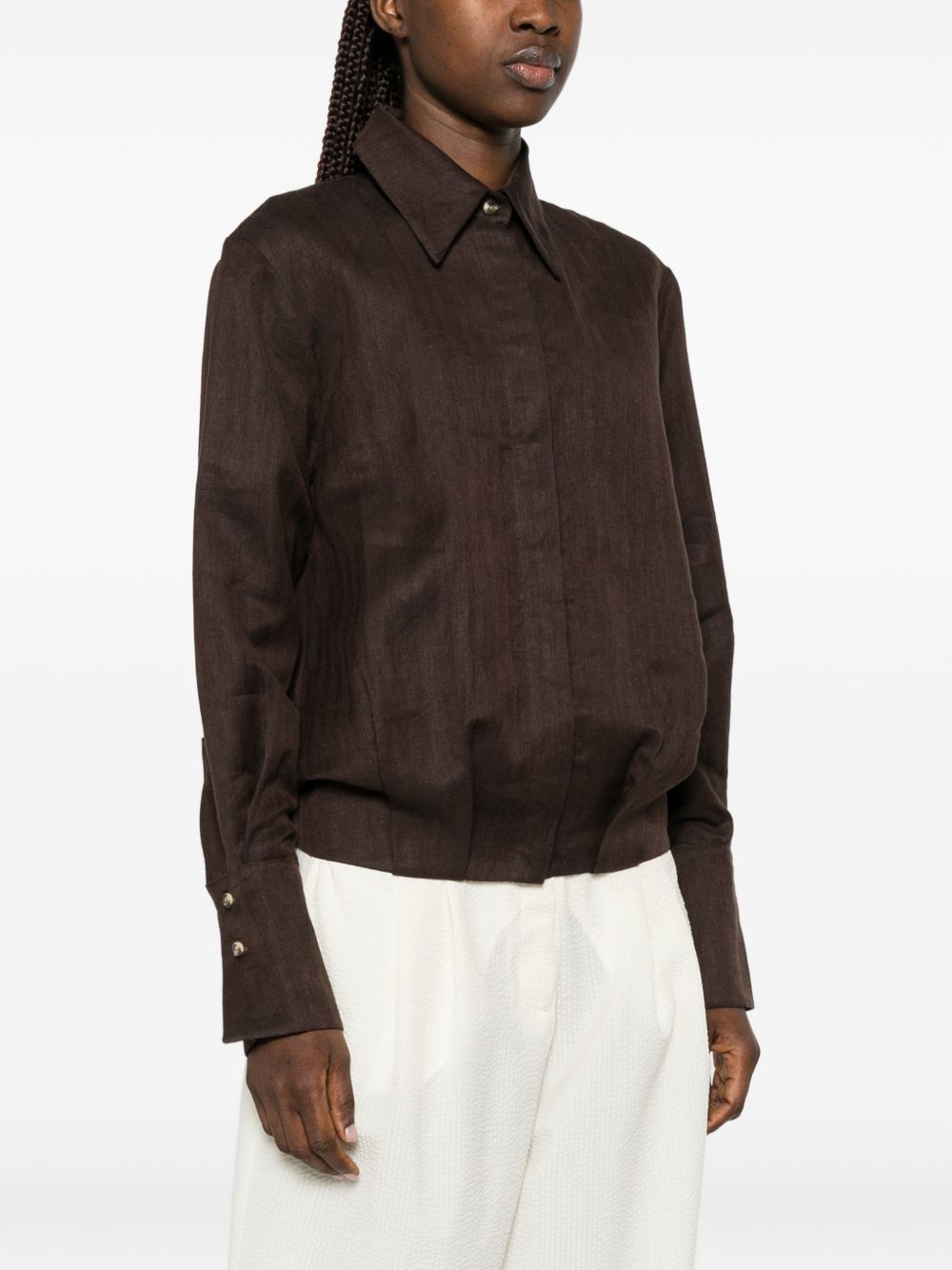 Camicia in lino con scollo a v in marrone Batakovic - donna 