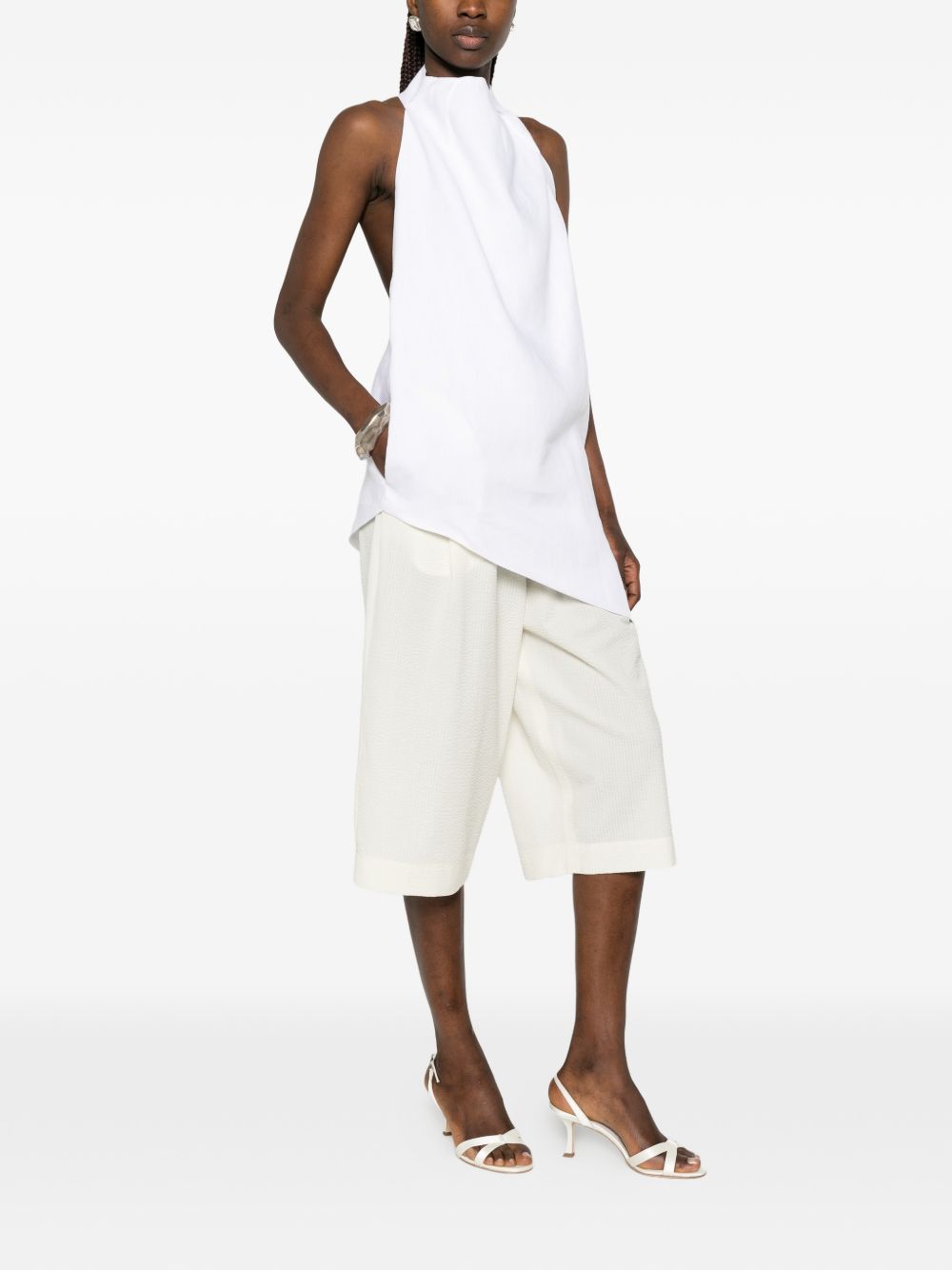 Top con scollo all'americana in lino  in bianco Batakovic - donna 