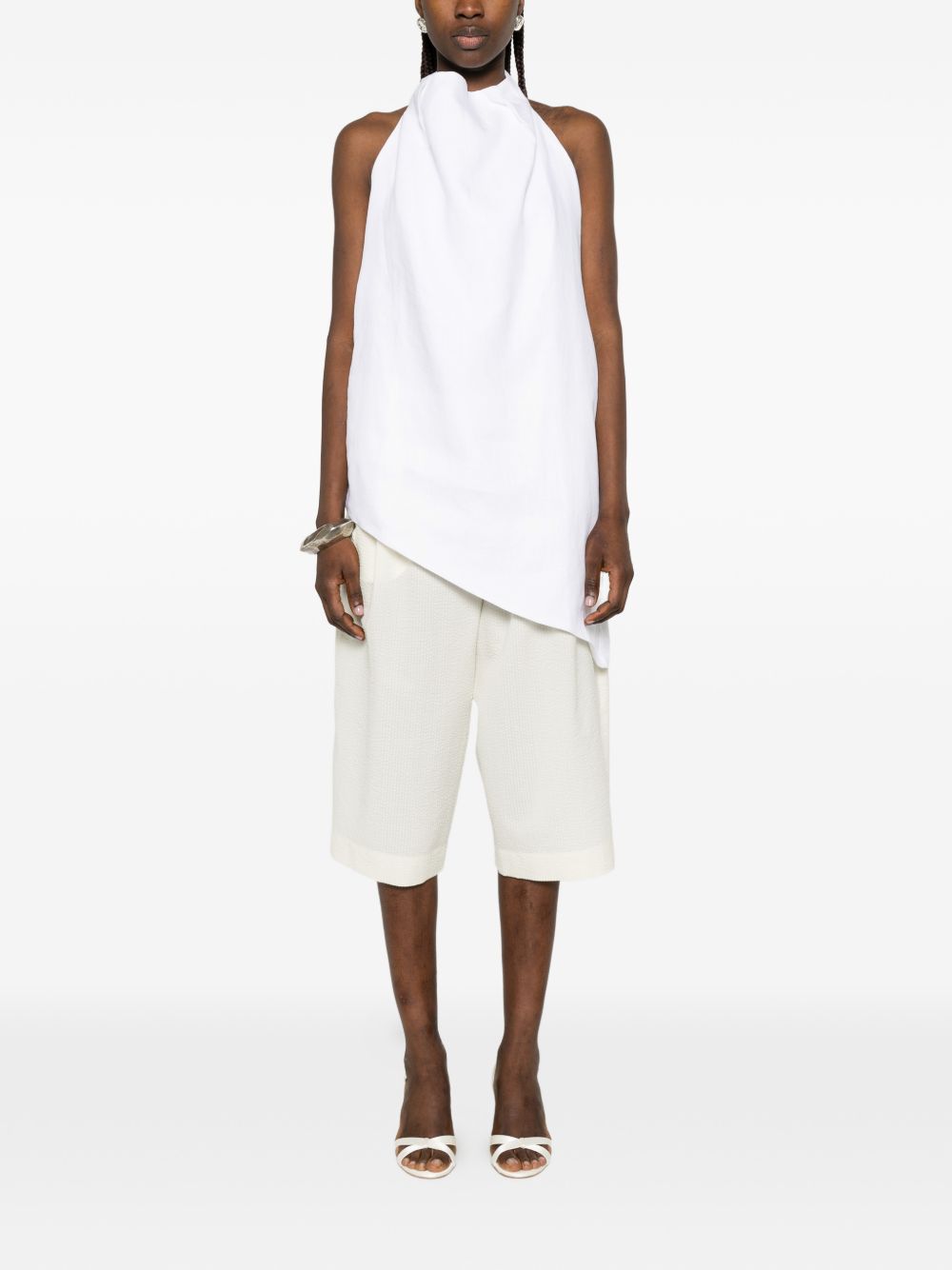 Top con scollo all'americana in lino  in bianco Batakovic - donna 