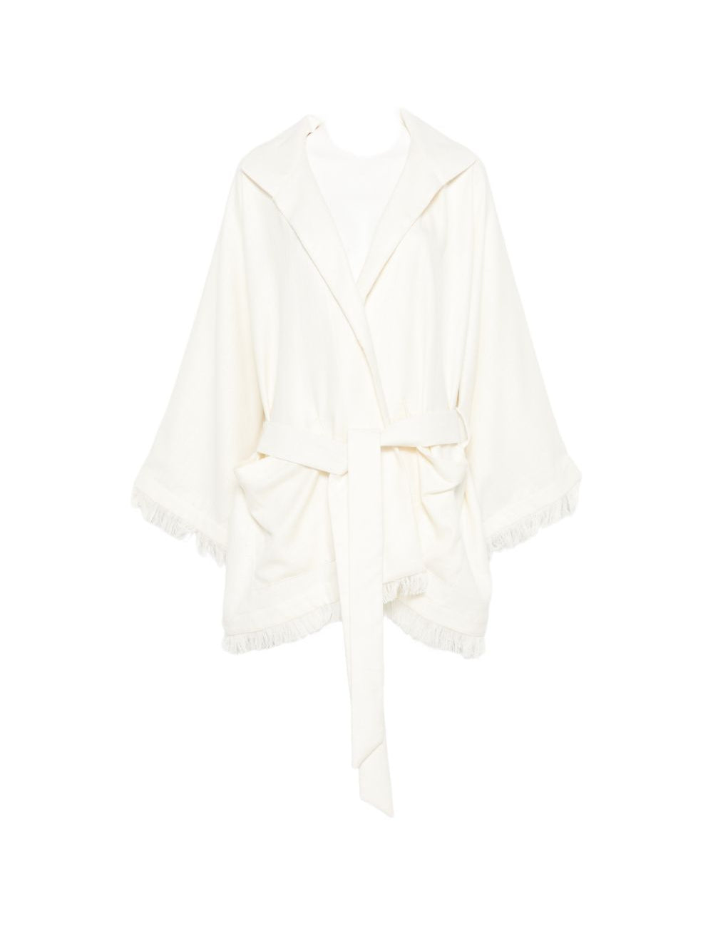 Cappotto con frange e cintura in bianco Batakovic - donna 