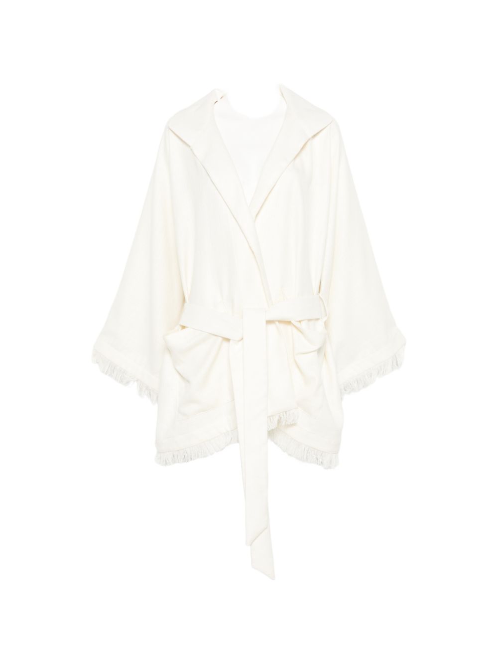 Cappotto con frange e cintura in bianco Batakovic - donna 
