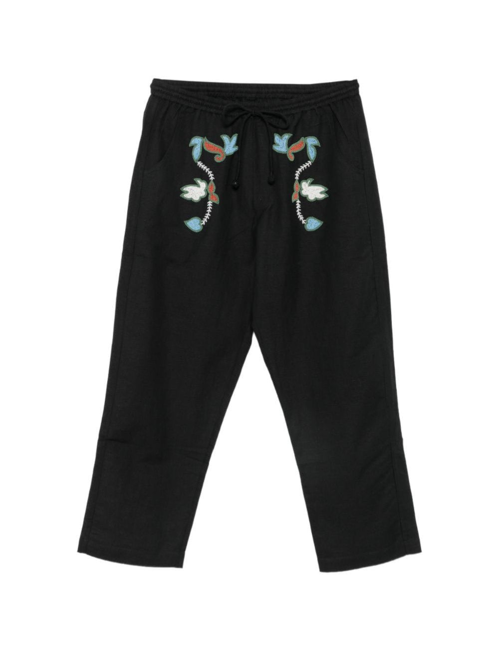 Pantaloni con coulisse e ricamo di uccelli in nero Baziszt - uomo 
