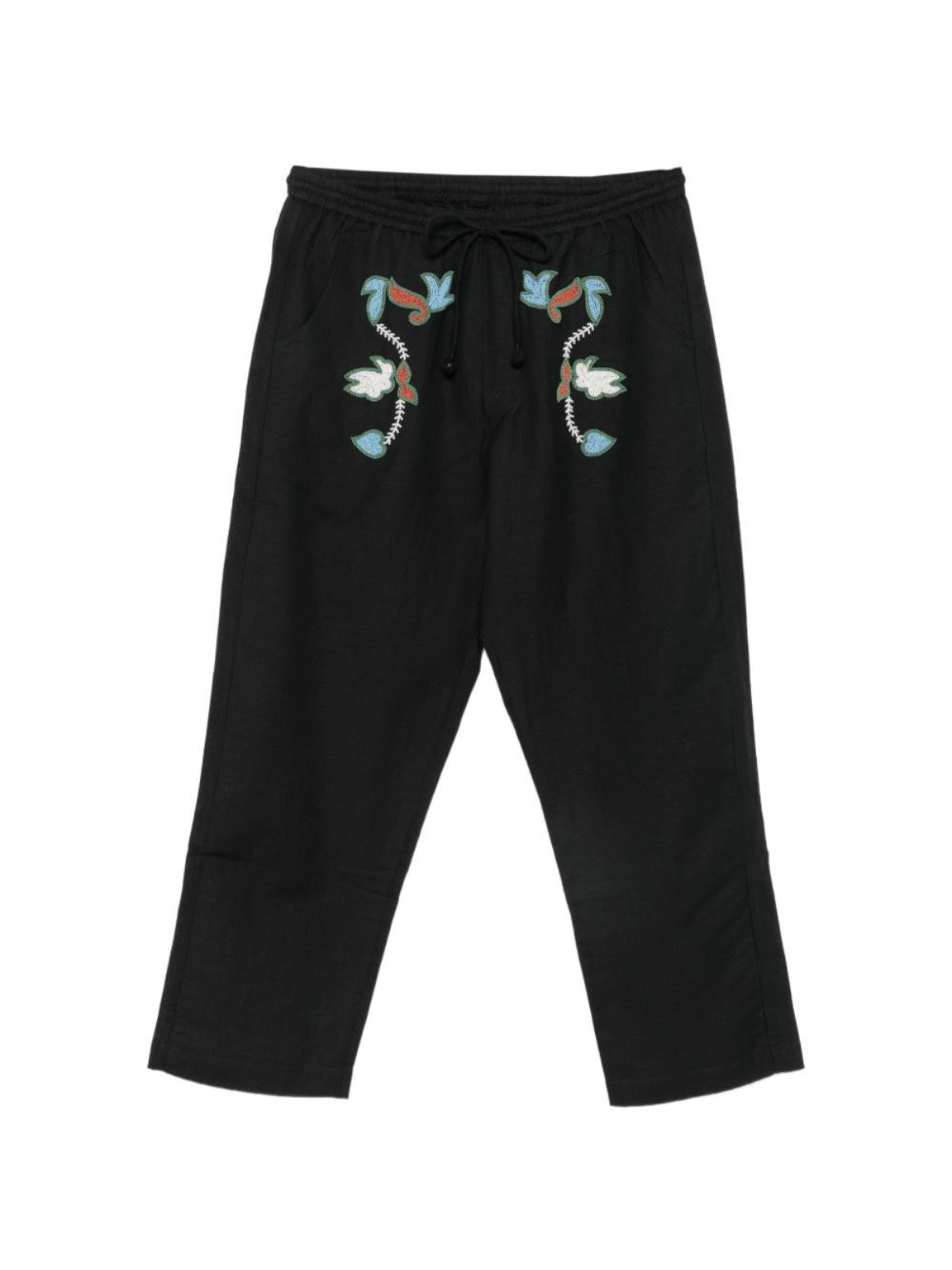 Pantaloni con coulisse e ricamo di uccelli in nero Baziszt - uomo 
