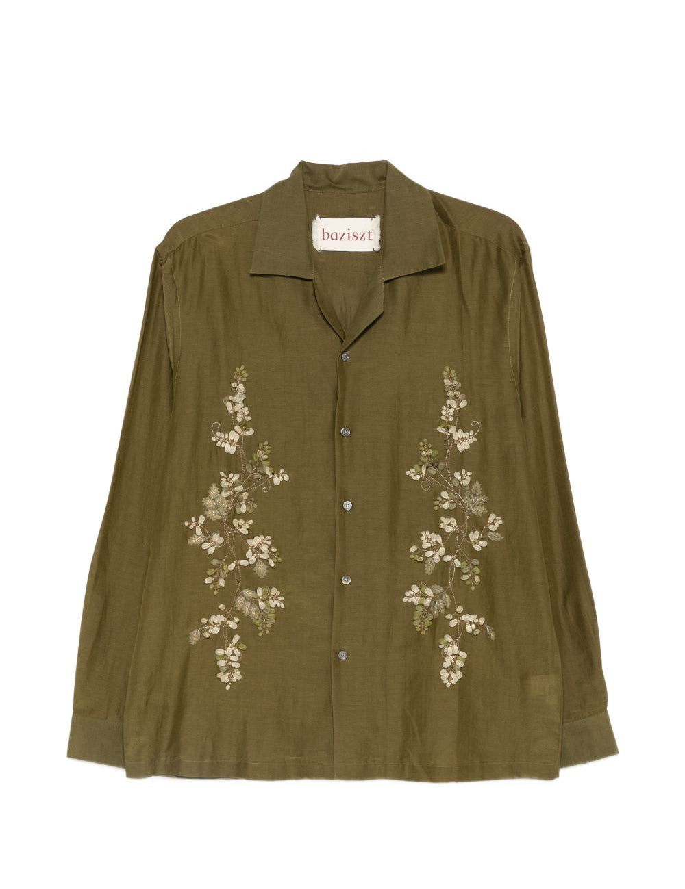 Camicia con ricamo floreale in verde Baziszt - uomo 