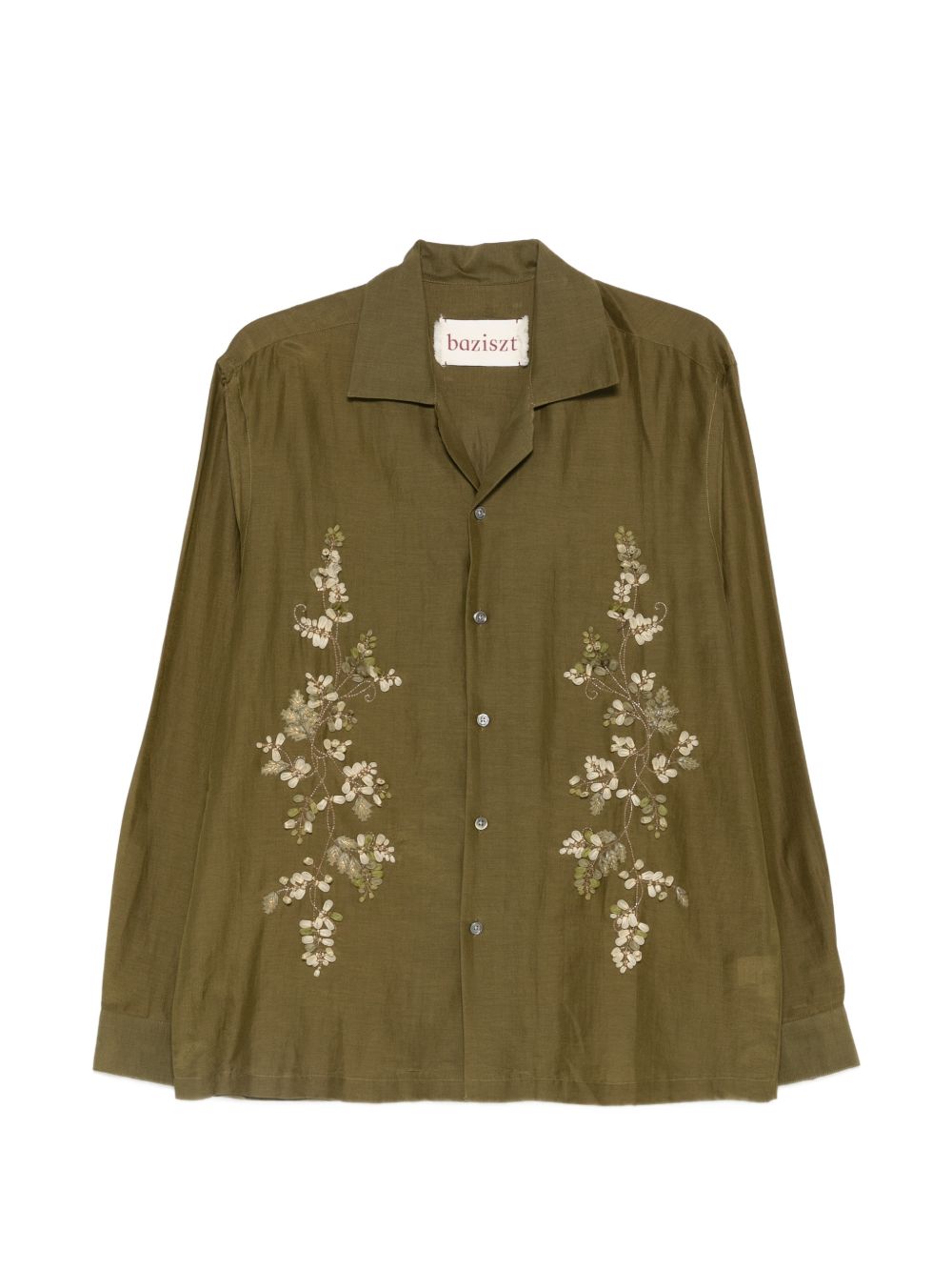 Camicia con ricamo floreale in verde Baziszt - uomo 