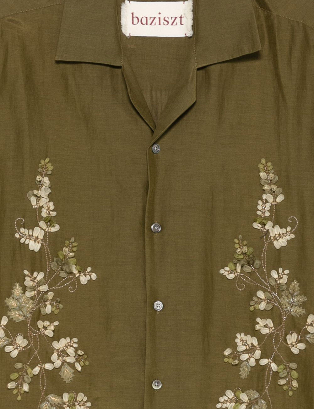 Camicia con ricamo floreale in verde Baziszt - uomo 