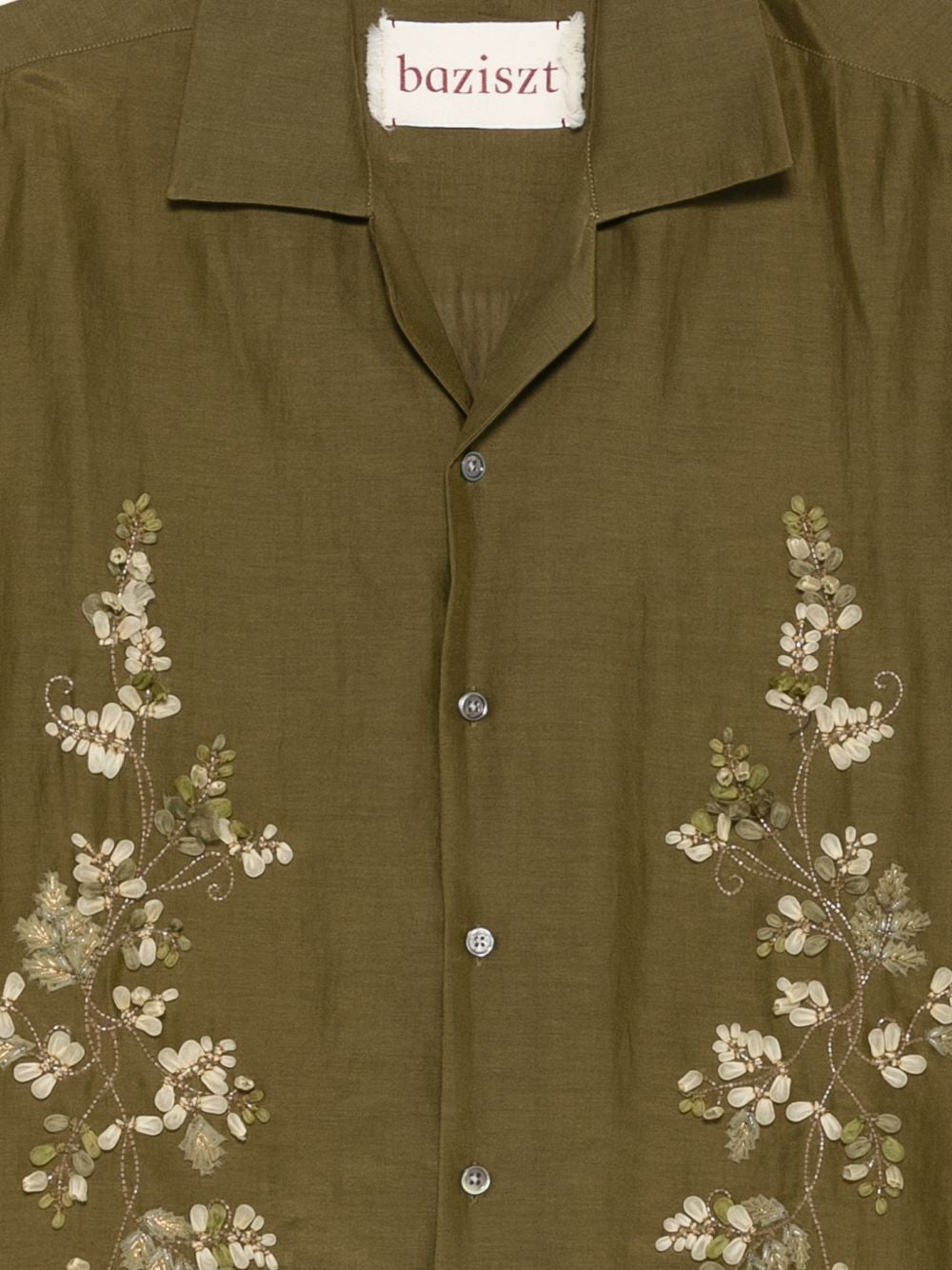 Camicia con ricamo floreale in verde Baziszt - uomo 
