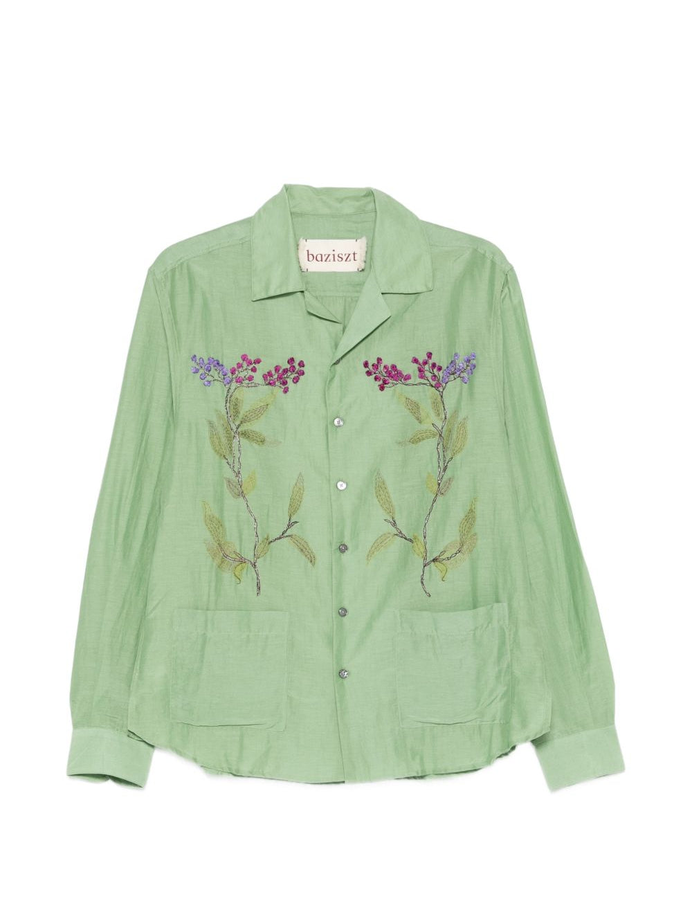 Camicia con ricamo floreale in verde menta Baziszt - uomo 