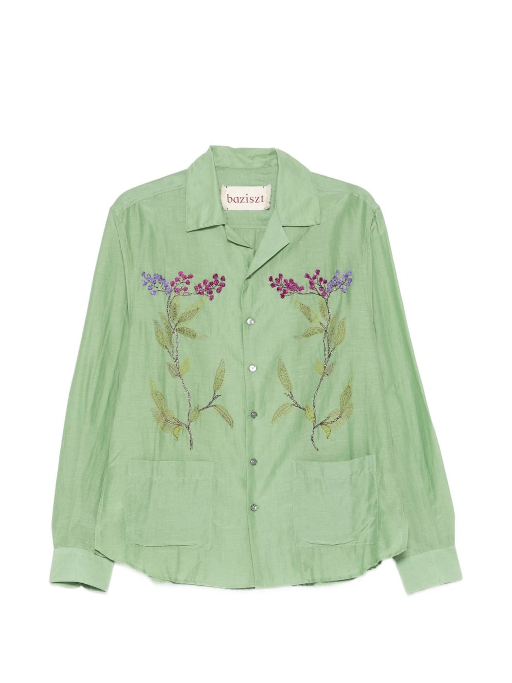 Camicia con ricamo floreale in verde menta Baziszt - uomo 