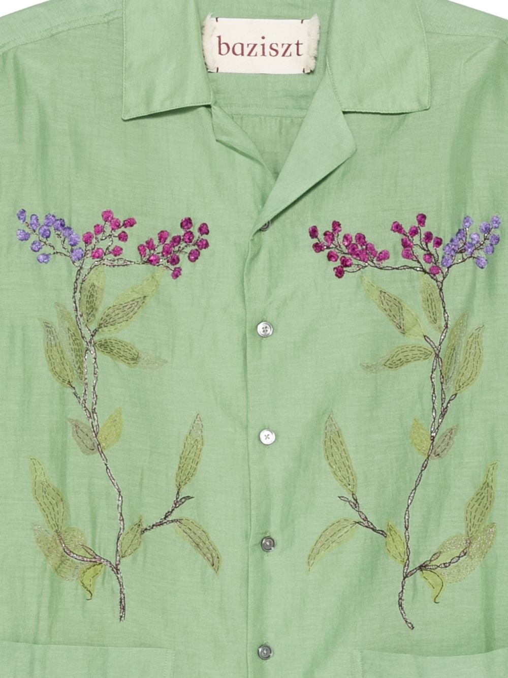 Camicia con ricamo floreale in verde menta Baziszt - uomo 