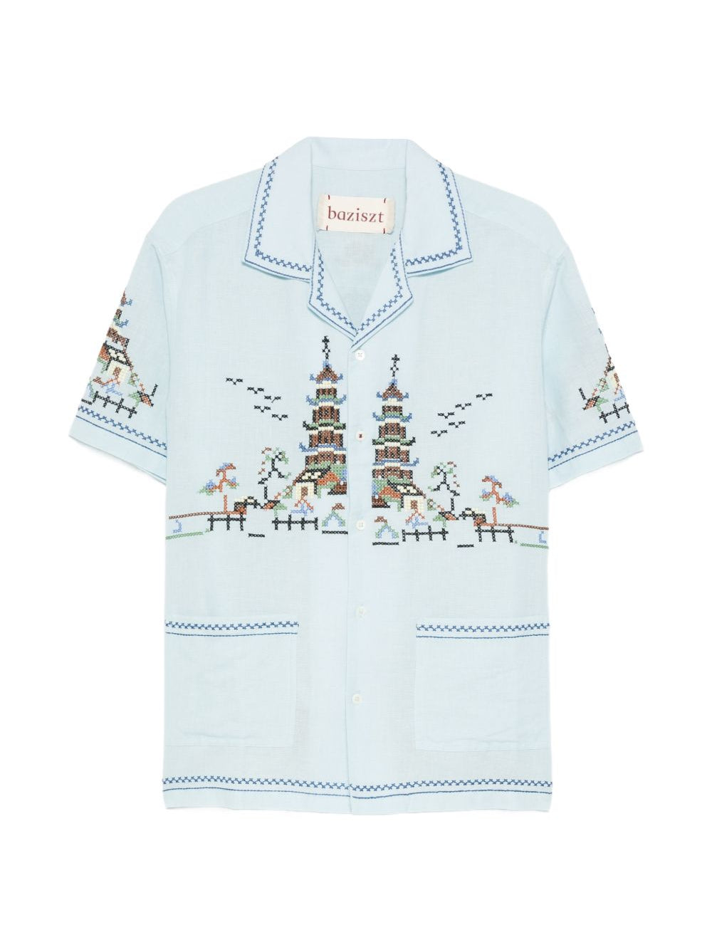 Camicia ricamata in azzurro Baziszt - uomo 