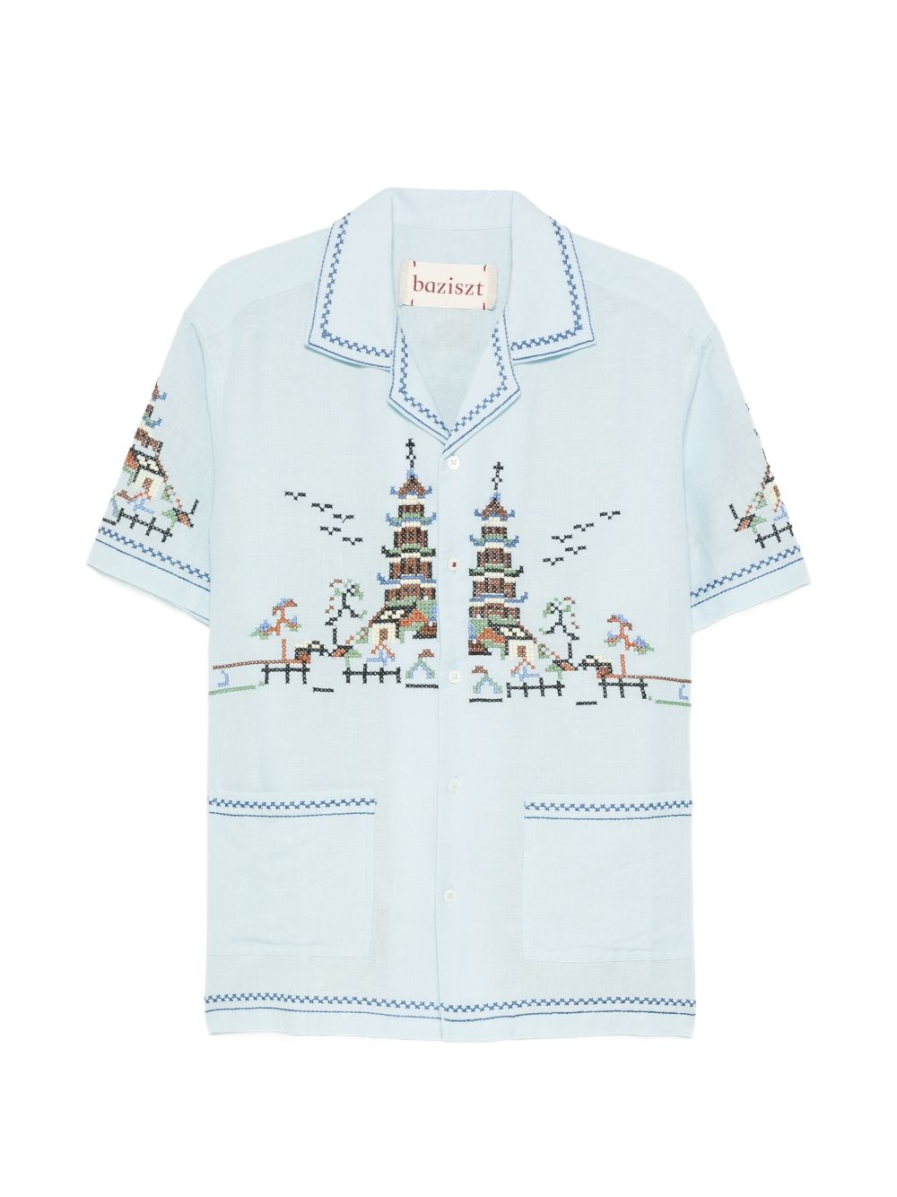 Camicia ricamata in azzurro Baziszt - uomo 