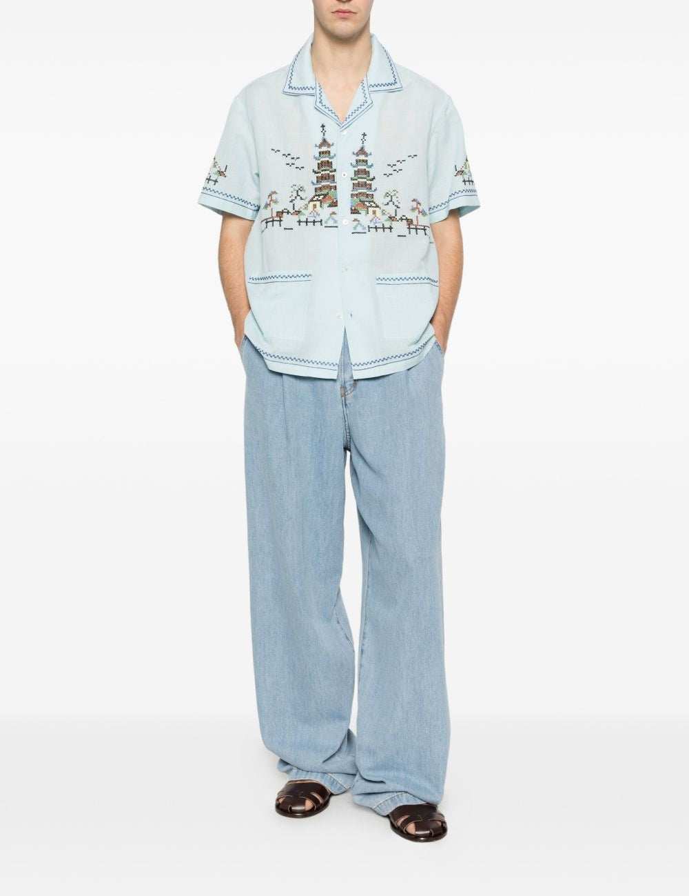 Camicia ricamata in azzurro Baziszt - uomo 