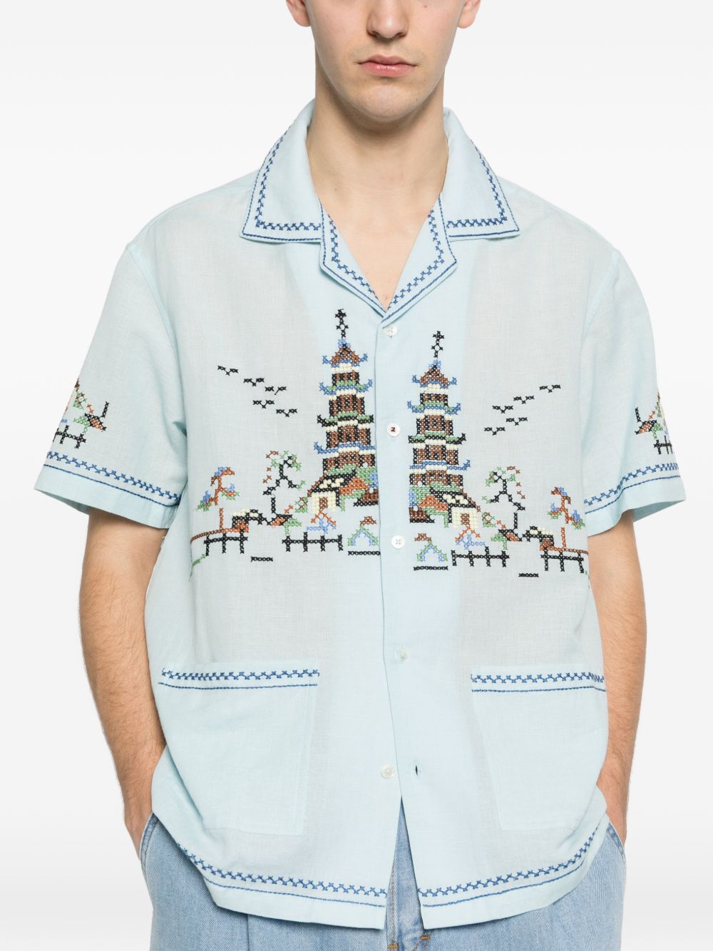 Camicia ricamata in azzurro Baziszt - uomo 