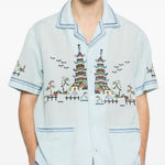 Camicia ricamata in azzurro Baziszt - uomo 