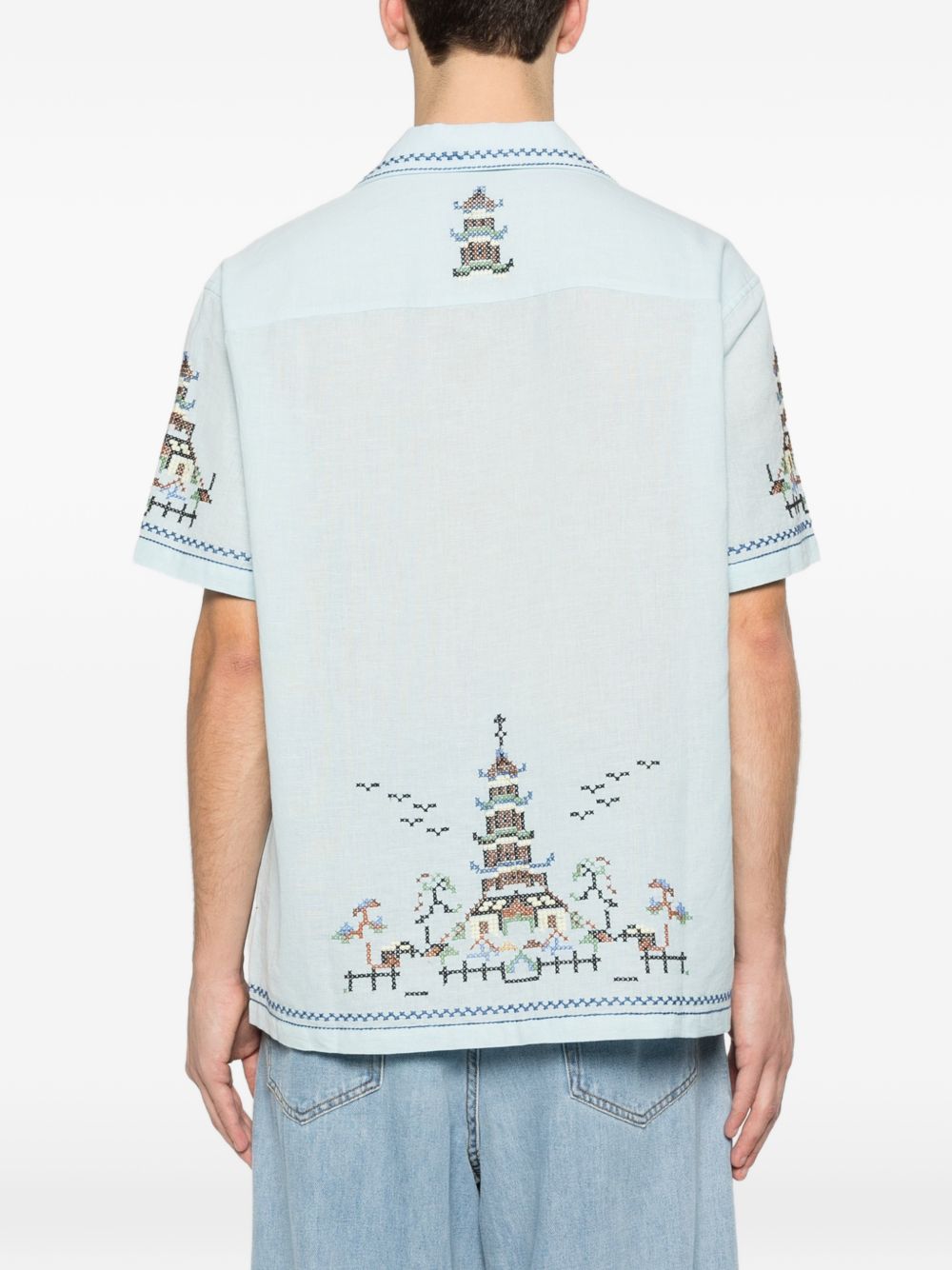 Camicia ricamata in azzurro Baziszt - uomo 