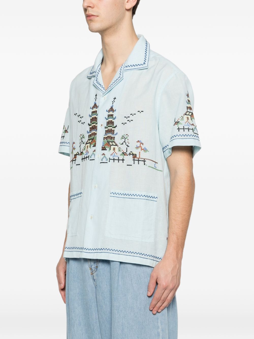 Camicia ricamata in azzurro Baziszt - uomo 