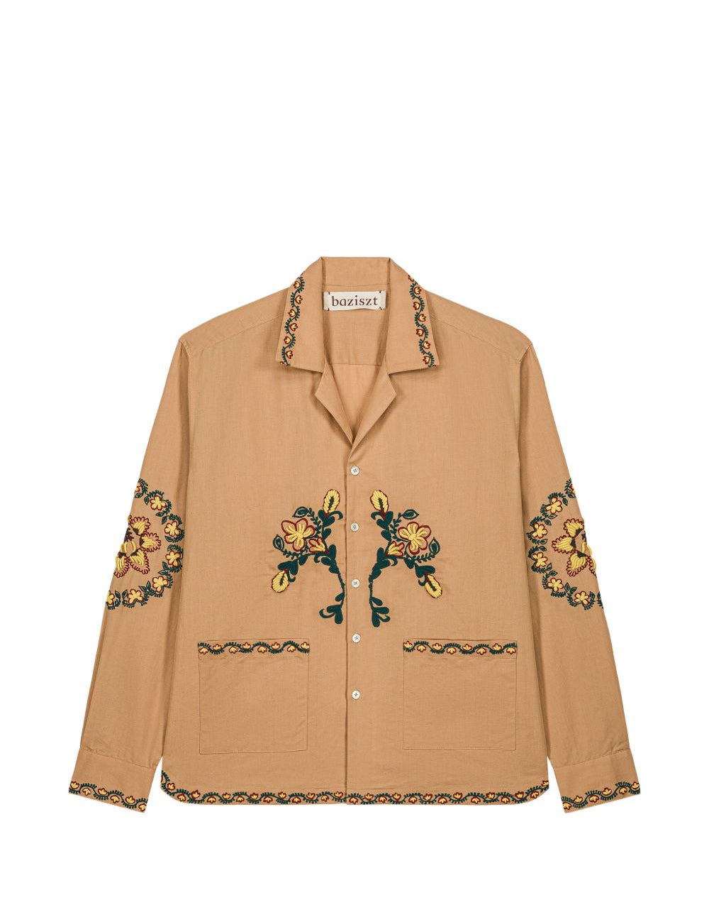Camicia Nali con tasca e ricamo floreale in marrone Baziszt - uomo 