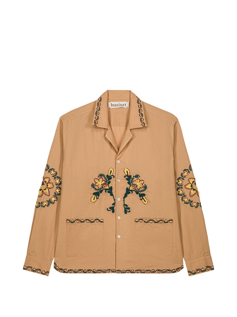 Camicia Nali con tasca e ricamo floreale in marrone Baziszt - uomo 