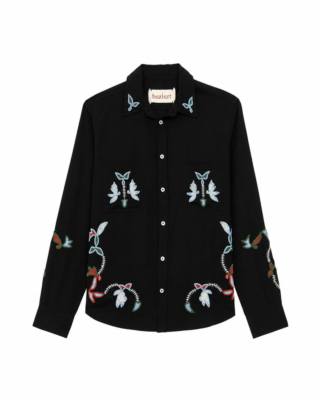 Camicia ricamata a maniche lunghe in  nero Baziszt - uomo 