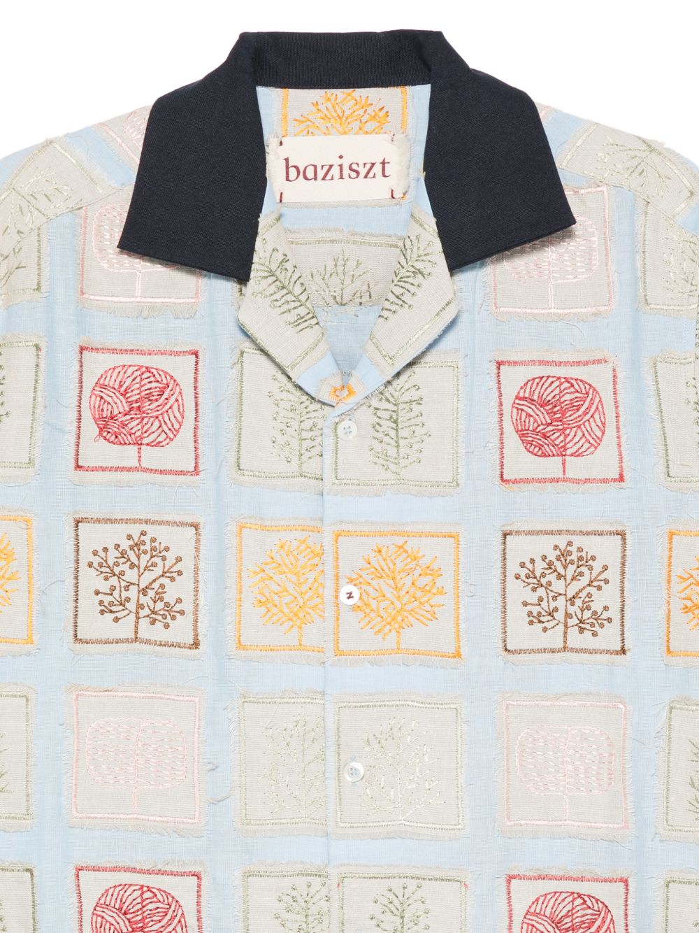 Camicia patchwork ricamata in azzurro Baziszt - uomo 