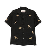 Camicia a maniche corte con ricamo di uccelli in nero Baziszt - uomo 