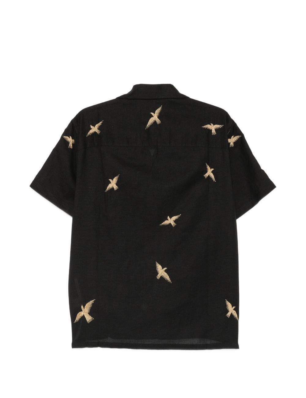 Camicia a maniche corte con ricamo di uccelli in nero Baziszt - uomo 