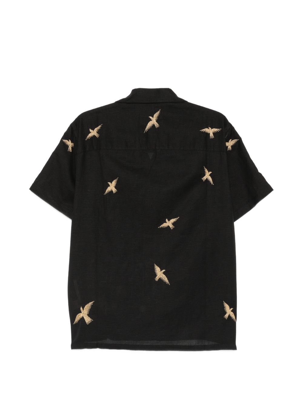 Camicia a maniche corte con ricamo di uccelli in nero Baziszt - uomo 