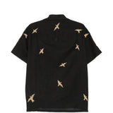 Camicia a maniche corte con ricamo di uccelli in nero Baziszt - uomo 