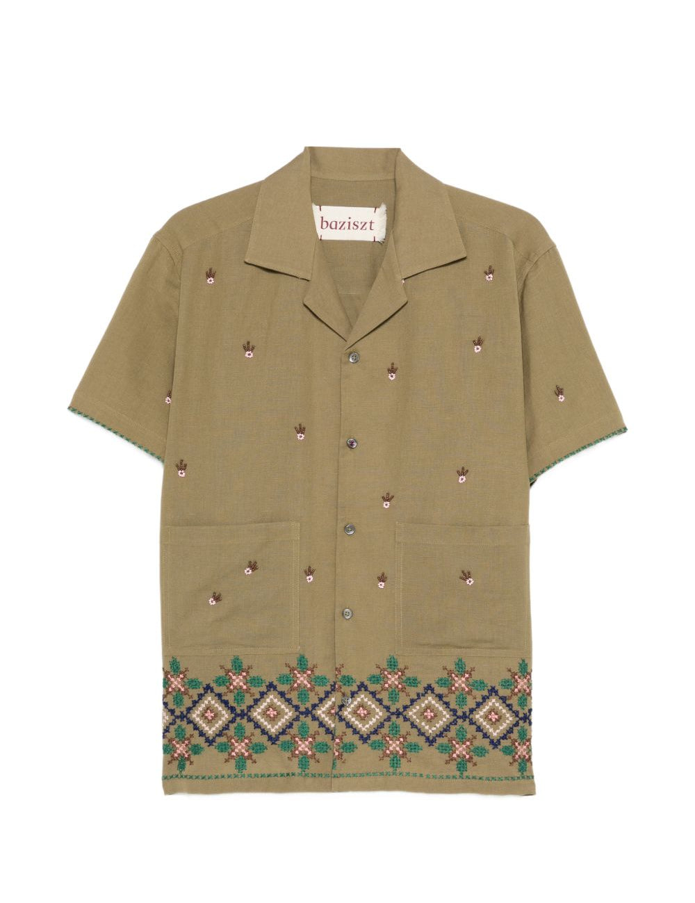 Camicia con orlo ricamato in verde Baziszt - uomo 