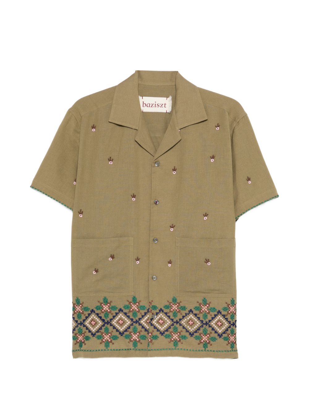 Camicia con orlo ricamato in verde Baziszt - uomo 