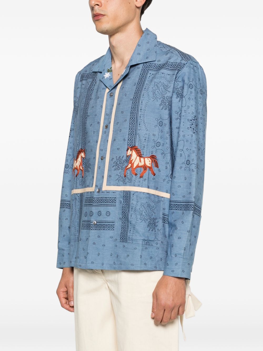 Camicia con motivo cavallo  in blu Baziszt - uomo 