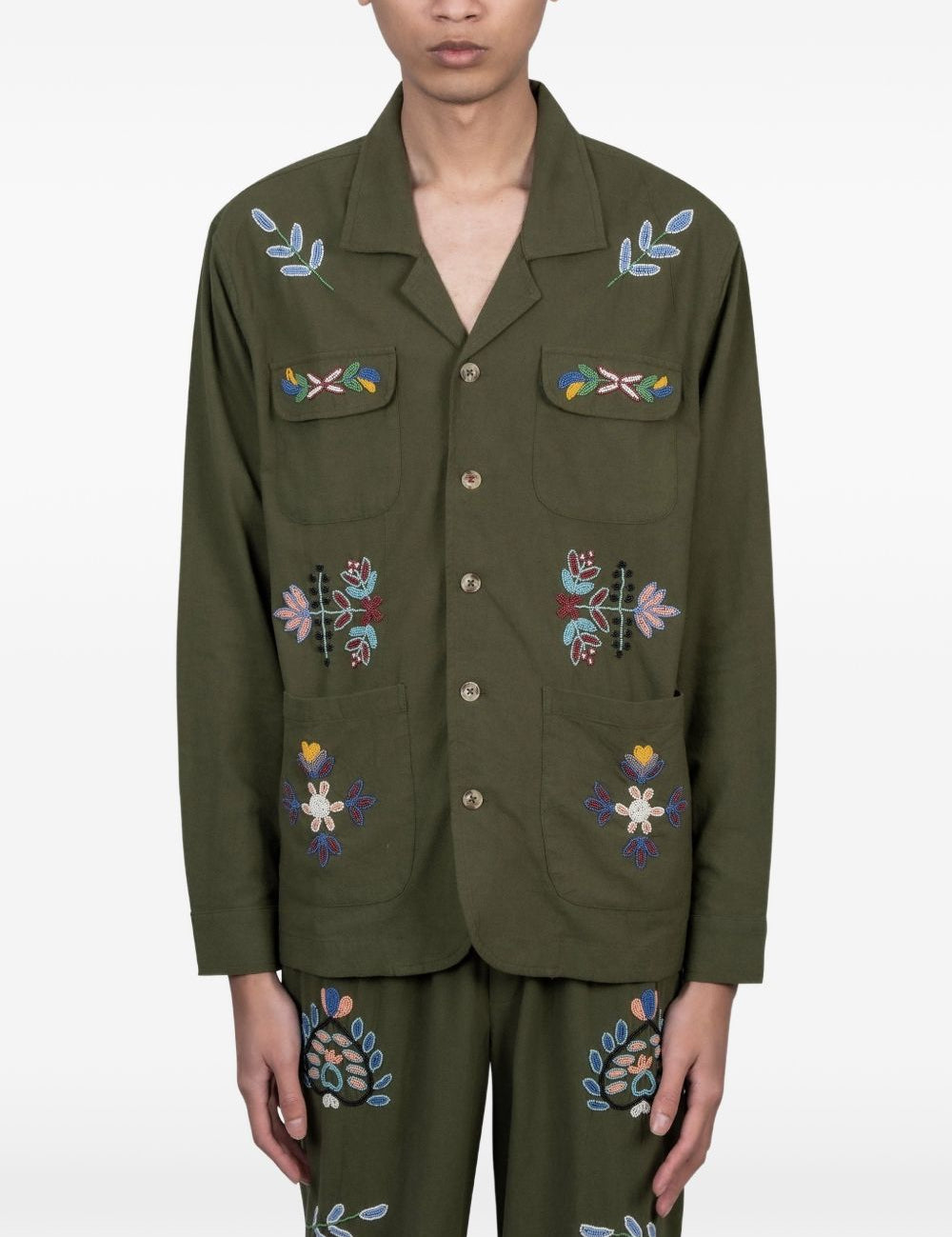 Camicia ricamata con tasca in verde Baziszt - uomo 